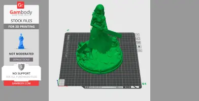 Female character figure holding a large blade, standing on a detailed base with objects.