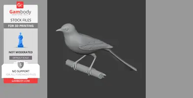 A 3D model of a wagtail-tyrant bird perched on a branch, designed for 3D printing.