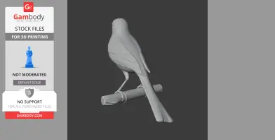3D model of a bird perched on a branch, designed for 3D printing.