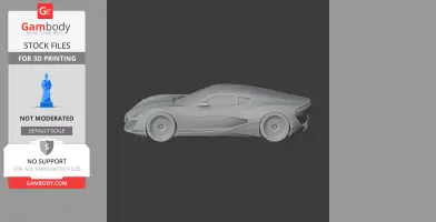 Sleek 3D printed concept car model with aerodynamic design in grayscale.