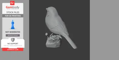 3D model of a Baird's junco bird perched on a branch, designed for 3D printing.