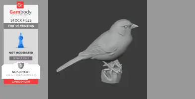 3D model of a bird perched on a branch, designed for 3D printing.