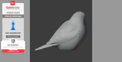 A 3D model of a perched bird with detailed wings and tail, designed for 3D printing.