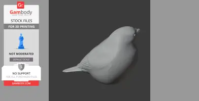 Gray 3D model of a sparrow, side view, with detailed wings and tail, for 3D printing.