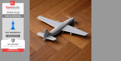 Gray 3D-printed model of a Corvus Racer 540 plane on wooden floor.