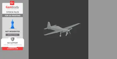 A 3D model of a sleek, small propeller aircraft, designed for 3D printing, shown from a front angle.