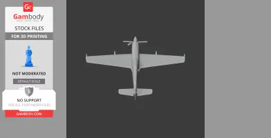 Top view of a 3D model of a propeller airplane, designed for 3D printing.