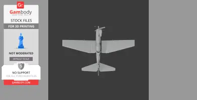 Top view of a detailed, gray-scale model of a small aircraft, designed for 3D printing.