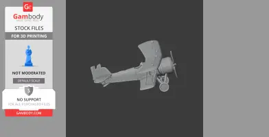 3D model of a Curtiss F7C Seahawk biplane, side view, for 3D printing.