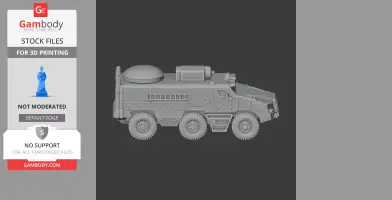 A detailed 3D model of an armored personnel carrier with six wheels for 3D printing.