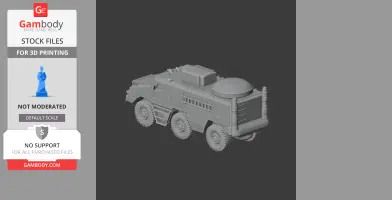 A detailed 3D model of an armored personnel carrier with six wheels for 3D printing.