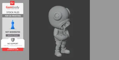 3D model of a hooded character figurine with hands in pockets, wearing shorts and sneakers.