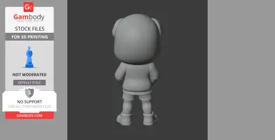 3D model of a cartoonish character with a large head, hoodie, and shorts, viewed from the back.