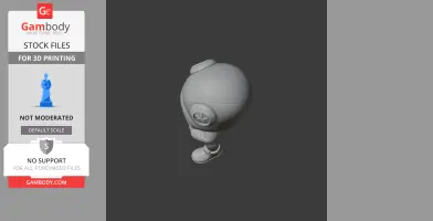 3D model of a stylized character wearing a hood, viewed from above, for 3D printing.
