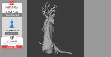 Antlered creature with long arms and skeletal features, detailed for 3D printing.