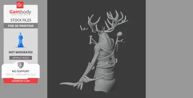 A detailed 3D model of a Leshen from Witcher 3, featuring antlers and a cloak, designed for 3D printing.