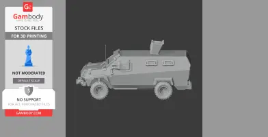 Gray 3D model of an armored personnel carrier with a turret, displayed for 3D printing.