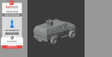 3D model of an armored personnel carrier with robust tires and a mounted turret.