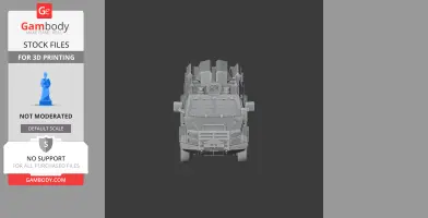 Front view of a 3D model of a tactical 4x4 vehicle, designed for 3D printing.