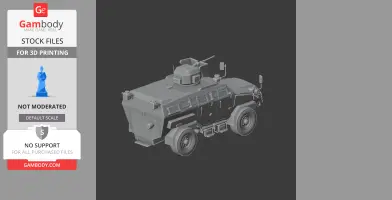 Armored infantry vehicle 3D model, detailed with a turret and rugged wheels, for 3D printing.