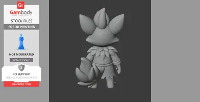A 3D model of a stylized, animal-like character with large ears and tail, viewed from the back.