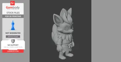 Cute chibi creature with large ears, bushy tail, leaf-like neck frill, wearing a skirt-like garment.