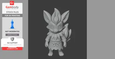 A cute anthropomorphic creature with leaf-like hair and tail, wearing a leaf-themed outfit.
