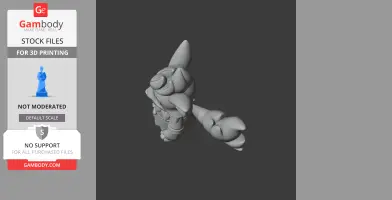A 3D model of a cartoon character with large ears and a tail, designed for 3D printing.