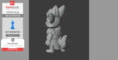 A 3D model figurine of an anthropomorphic character with large ears, leaf-like collar, and bushy tail.
