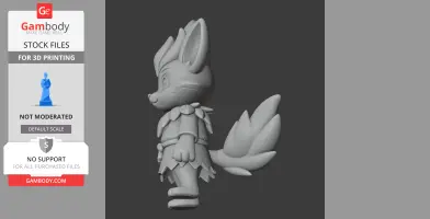 Cute fox-like character figurine with bushy tail and large ears, wearing tribal-like attire.
