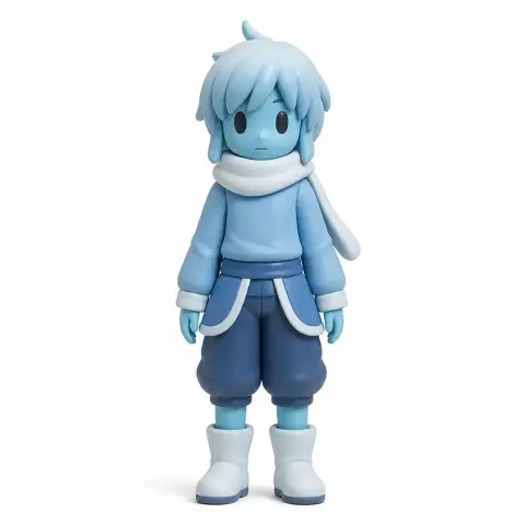 Blue-toned figurine with scarf, boots, and layered hair, inspired by 'Undertale' for 3D printing.