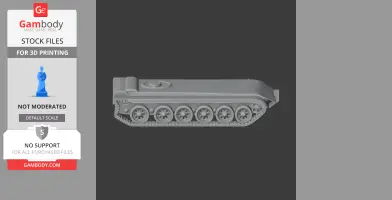 Gray 3D model of an armored recovery vehicle tank's side view, showing tracks and wheels.