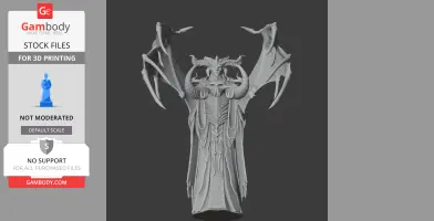 A detailed Lilith figurine from Diablo 4 with horns, wings, and intricate clothing; ready for 3D printing.