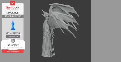 A highly detailed figure with large wings and intricate armor, designed for 3D printing.