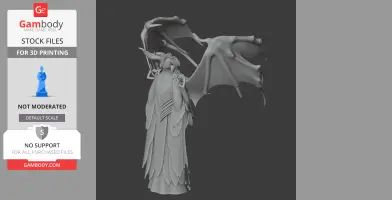 A 3D model of a winged, horned character in flowing robes, designed for 3D printing.