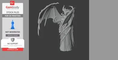 A detailed 3D model of a horned, winged figure with an intricate design, intended for 3D printing.