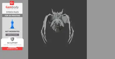 A detailed 3D model of a winged, horned character with elongated limbs, designed for 3D printing.