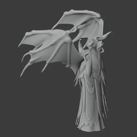 A detailed figurine of a winged character with horns and ornate armor, designed for 3D printing.