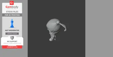 3D model of a character with a large head and ponytail, standing pose, for 3D printing.