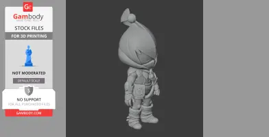 3D model of a cartoonish character with a large head, mask, detailed outfit, and boots from Brawl Stars.