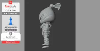 Cartoon-style character figurine in profile, wearing a pointed hat and detailed outfit for 3D printing.