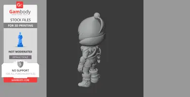 3D model of a stylized character with a beanie, leafy outfit, and boots, viewed from the back.