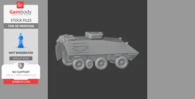 3D model of an armored KTO Rys tank, featuring six wheels and detailed surface elements.