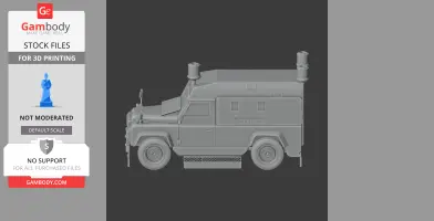 3D model of an armored Land Rover Tangi designed for 3D printing, shown in side profile.