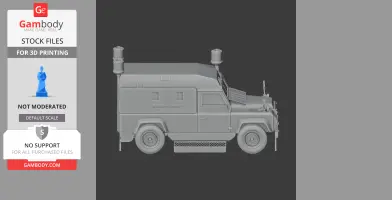 3D model of an armored vehicle, Land Rover Tangi, side view for 3D printing.
