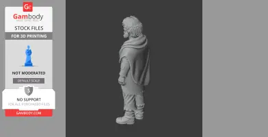 3D model of a bearded man in rugged clothes and boots, viewed from the side.
