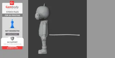 A 3D model of a character with a round head, snout, long tail, and boots, shown in profile view.
