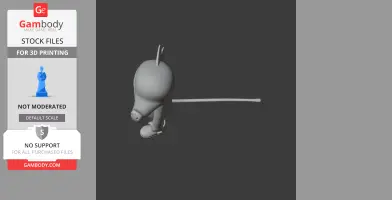 3D model of a character with a round head, antennae, extended arms, and simple features for printing.