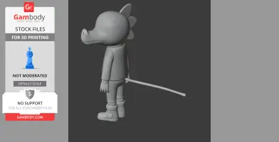 Cartoonish dinosaur character figure with a long tail, from 'Night in the Woods,' in side view for 3D printing.