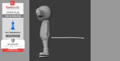 3D model of a cartoonish animal figure with a long tail and fangs, standing side view.